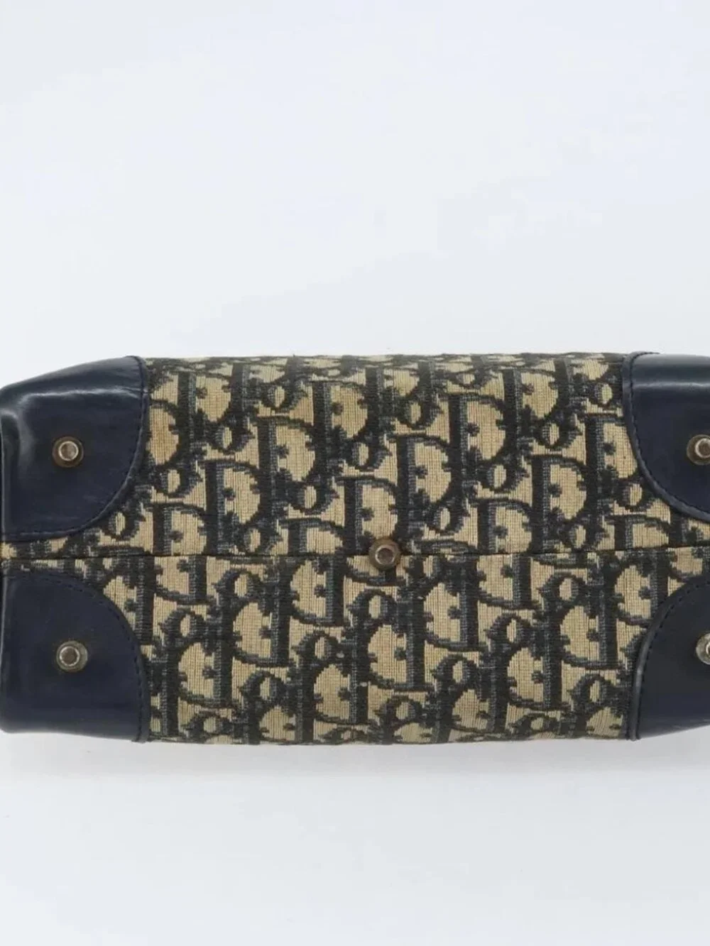 Christian Dior Trotter Canvas Shoulder Bag Navy Gold Auth - Picture 6 of 16